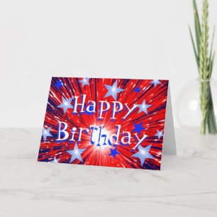 Fireworks Red White Blue Happy Birthday-kaart Kaart