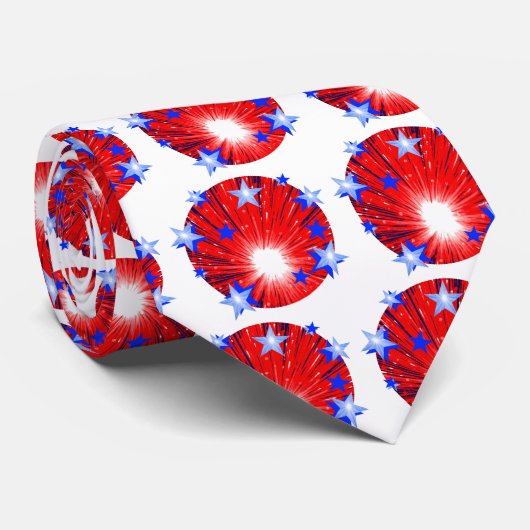 Fireworks Red White Blue stropdas wit (Opgerold)