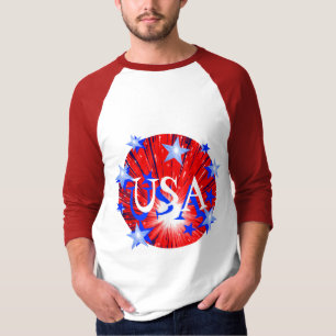 Fireworks Red White Blue 'USA' 3/4 sleeve mannen T-shirt