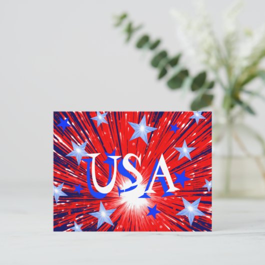 Fireworks Red White Blue 'USA'-briefkaart Briefkaart (Staand voorkant)