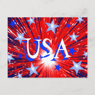 Fireworks Red White Blue 'USA'-briefkaart Briefkaart