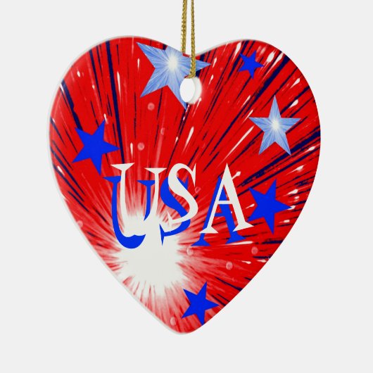 Fireworks Red White Blue 'USA'-ornament hart Keramisch Ornament (Rechts)