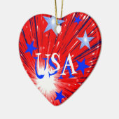 Fireworks Red White Blue 'USA'-ornament hart Keramisch Ornament (Links)