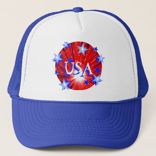 Fireworks Red White Blue 'USA'-pet Trucker Pet (Voorkant)