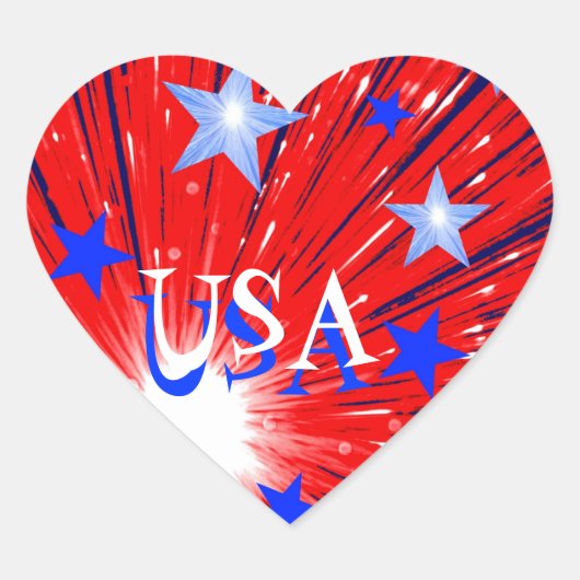 Fireworks Red White Blue 'USA'-sticker hart Hart Sticker (Voorkant)