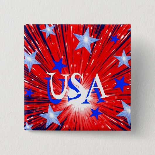Fireworks Red White Blue 'USA'-toets, vierkant Vierkante Button 5,1 Cm (Voorkant)