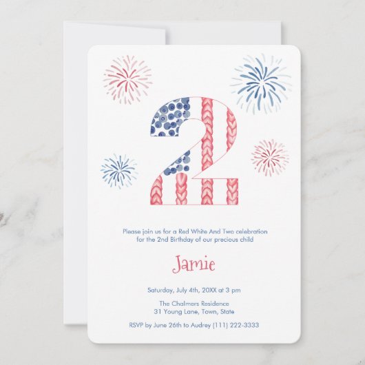 Fireworks Red White en 2e verjaardag Kaart (Voorkant)