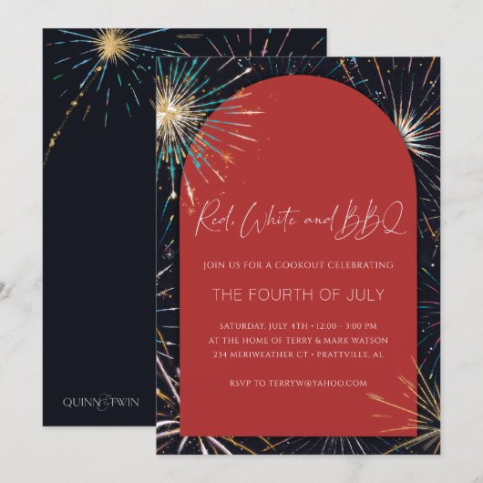 Fireworks Red, White en BBQ Kaart (Voorkant / Achterkant)