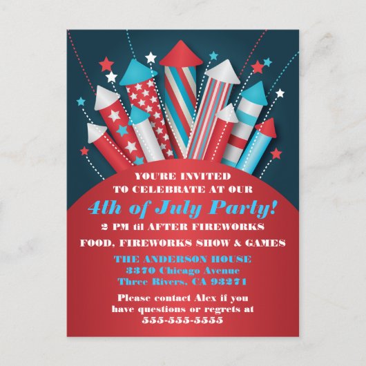 Fireworks Rockets, 4 juli, Briefkaart (Voorkant)