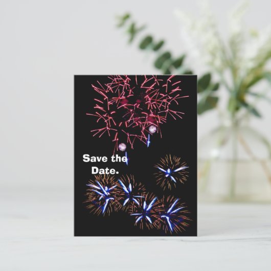 Fireworks slaat de datum op aankondigingskaart (Staand voorkant)