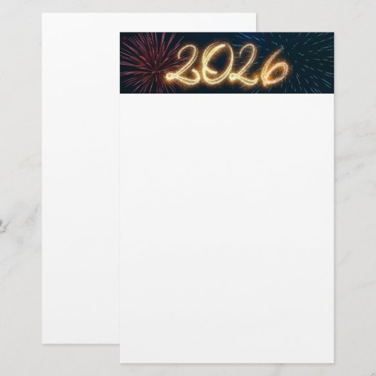 Fireworks Sparkling Happy New Year 2026 Briefpapier (Voorkant / Achterkant)