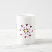 Fireworks Star Swirl - Rood, Geel, Blauw op Wit Porselein Kop (Voorkant)