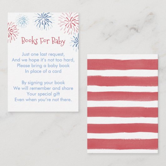 Fireworks Stars en Stripes Books for Baby shower Informatiekaartje (Voorkant / Achterkant)