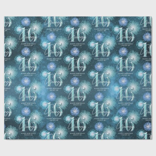Fireworks Sweet 16 Blauwgroen ID984 Cadeaupapier (Vlak)