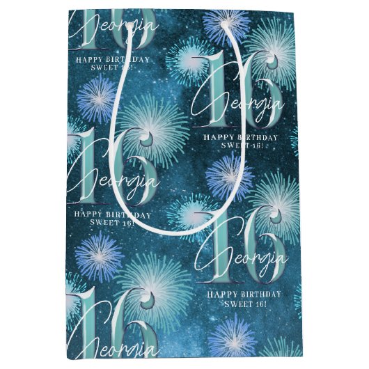 Fireworks Sweet 16 Blauwgroen ID984 Medium Cadeauzakje (Voorkant)