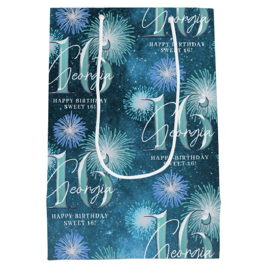 Fireworks Sweet 16 Blauwgroen ID984 Medium Cadeauzakje (Achterkant)