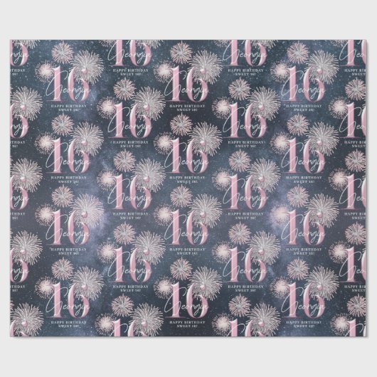 Fireworks Sweet 16 Midnight Blush ID984 Cadeaupapier (Vlak)