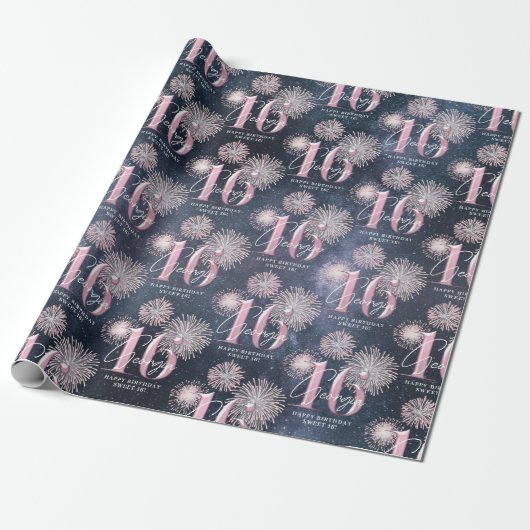 Fireworks Sweet 16 Midnight Blush ID984 Cadeaupapier (Uitgerold)