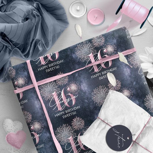 Fireworks Sweet 16 Midnight Blush ID984 Cadeaupapier