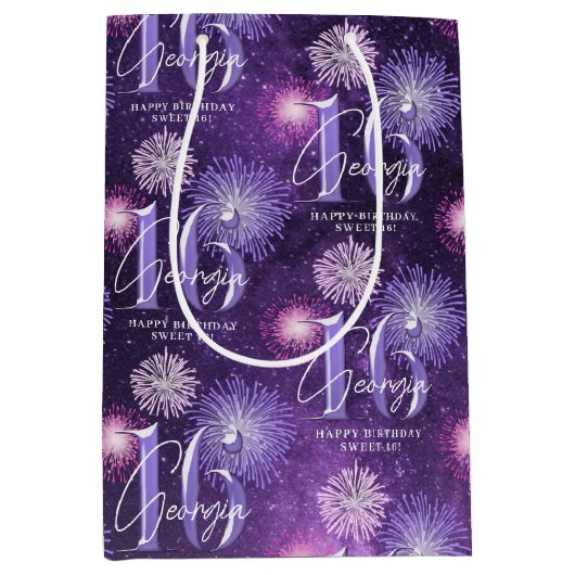Fireworks Sweet 16 Paarse ID984 Medium Cadeauzakje (Voorkant)