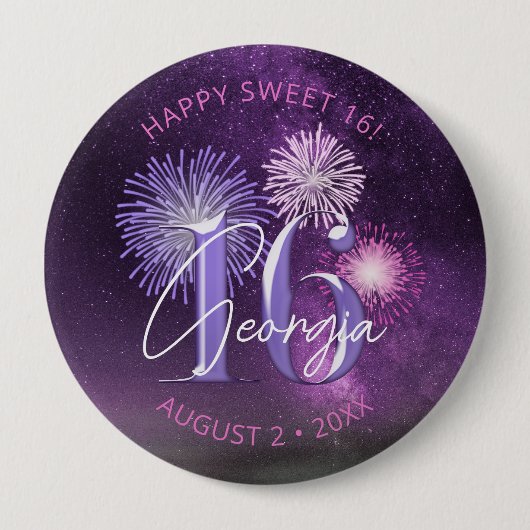 Fireworks Sweet 16 Paarse ID984 Ronde Button 4,0 Cm (Voorkant)