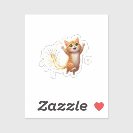 Fireworks Tail Cat Jumping Feline New Year Sparkle Sticker (Vel)