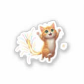 Fireworks Tail Cat Jumping Feline New Year Sparkle Sticker (Voorkant)