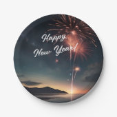 Fireworks Thema Script Caligrafie Gelukkig Nieuwja Papieren Bordje (Voorkant)