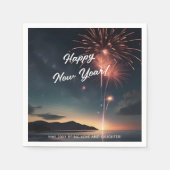 Fireworks Thema Script Caligrafie Gelukkig Nieuwja Servet (Voorkant)