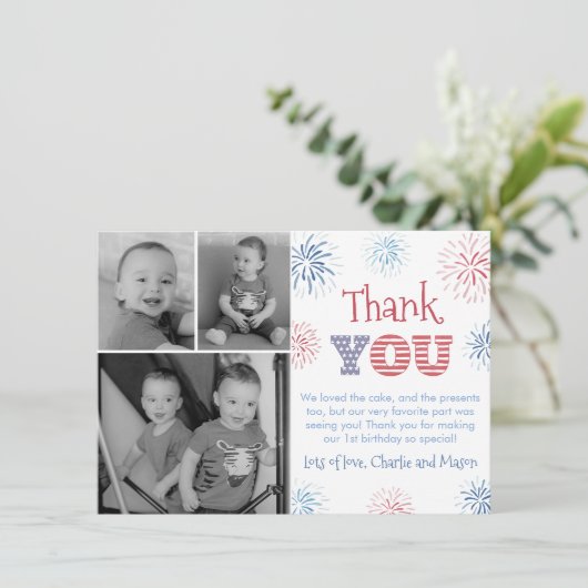 Fireworks Twins Photo Patriotic Independence Day Bedankkaart (Staand voorkant)