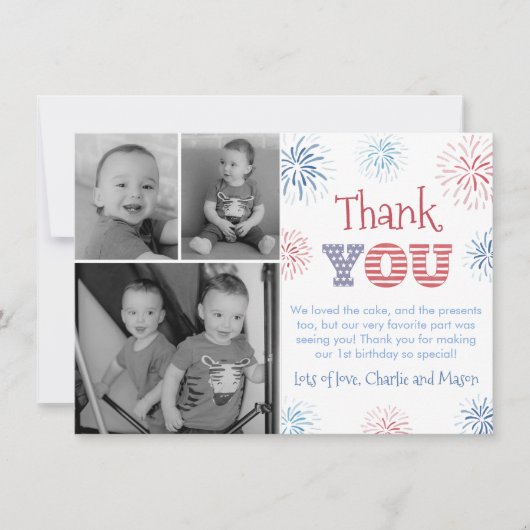 Fireworks Twins Photo Patriotic Independence Day Bedankkaart (Voorkant)