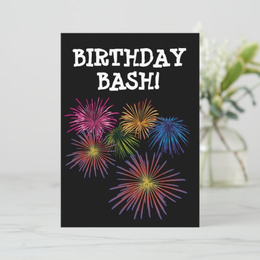 FIREWORKS VERJAARDAG BASH PARTY AANGEPASTE UITNODI KAART (Staand voorkant)