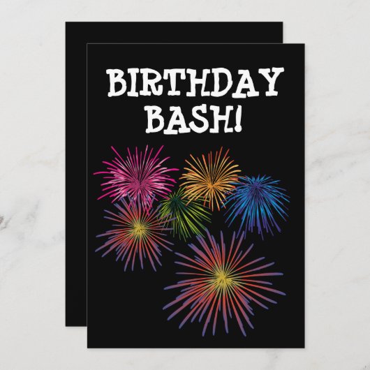 FIREWORKS VERJAARDAG BASH PARTY AANGEPASTE UITNODI KAART (Voorkant / Achterkant)