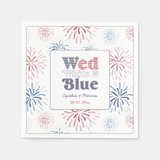 Fireworks Wed White Blue Co-Ed Wedding Shower Servet (Voorkant)
