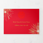 Fireworks Wedding Red/Gold Double Happiness Drieluik Uitnodiging (Cover)