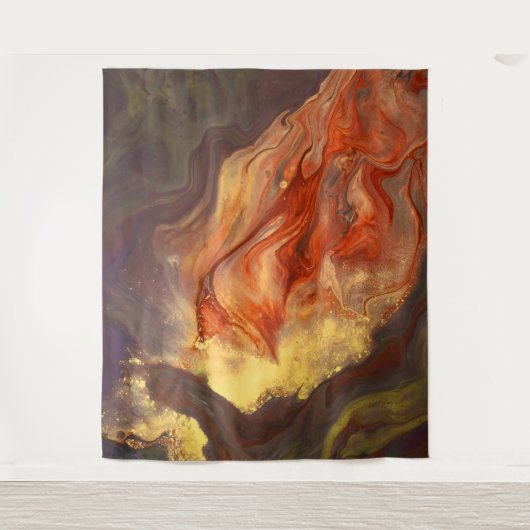 ** Firey Marble Flame Sinaasappel Geel Abstracte K Wandkleed (Voorkant)