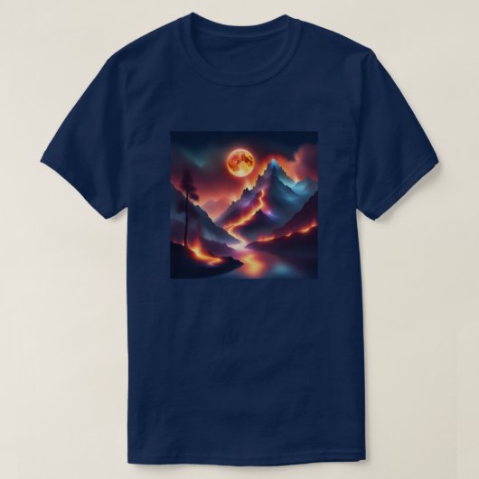 Firey Mountain Night Apocalyptic Tree Stream T-shirt (Design voorkant)