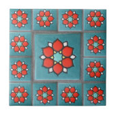 Firey Oranje en Blauwgroen  ventilatorpatroon Tegeltje (Voorkant)