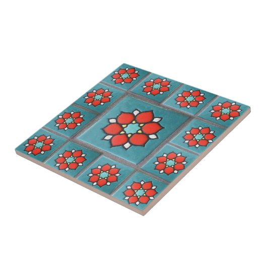 Firey Oranje en Blauwgroen  ventilatorpatroon Tegeltje (Zijkant)