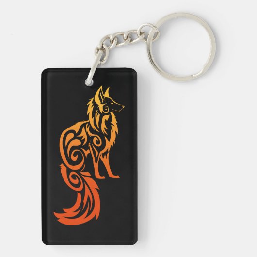 Firey Red Tribal Fox Kitsune Sleutelhanger (achterkant)