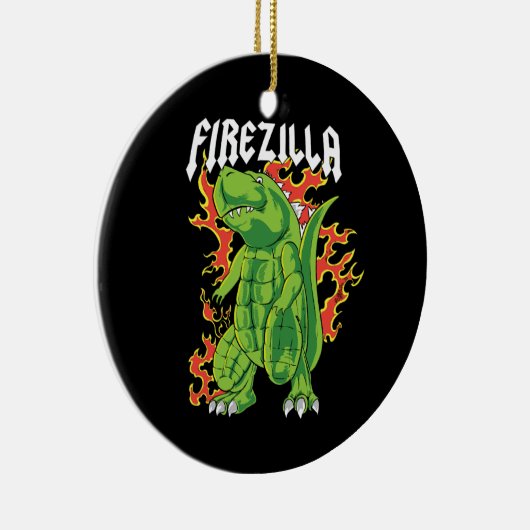 Firezilla Groen en Vuurmonster Keramisch Ornament (Rechts)