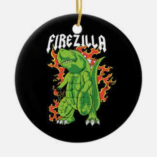 Firezilla Groen en Vuurmonster Keramisch Ornament