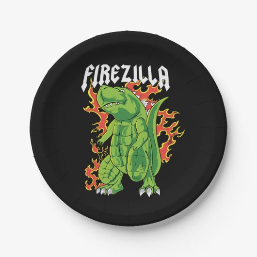 Firezilla Groen en Vuurmonster Papieren Bordje (Voorkant)