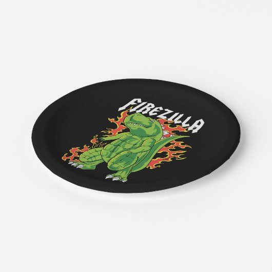 Firezilla Groen en Vuurmonster Papieren Bordje (Gekanteld)