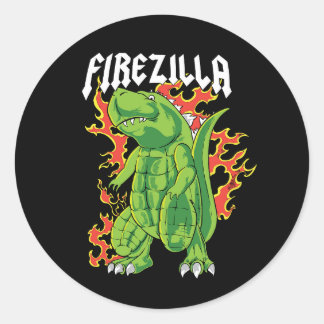 Firezilla Groen en Vuurmonster Ronde Sticker
