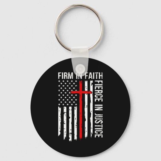 Firm In Faith Fierce In Justice Usa Flag Christian Sleutelhanger (Voorkant)