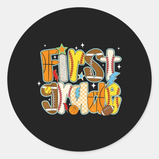 First 1st Grade Boy Baseball Basketball Football S Ronde Sticker (Voorkant)
