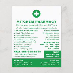 First Aid Symbool, Pharmacy, Pharmacists Advert Flyer