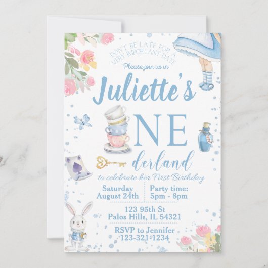 First Alice in Wonderland verjaardagsuitnodiging Kaart (Voorkant)