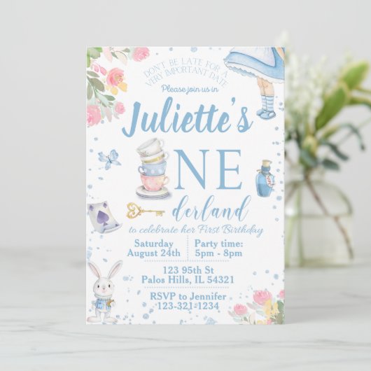 First Alice in Wonderland verjaardagsuitnodiging Kaart (Staand voorkant)